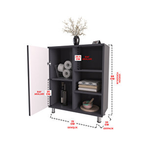 3 Raflı Tek Kapak Floral Çok Amaçlı Dolabı Mutfak Ofis Banyo Balkon Salon Dolabı