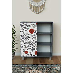 3 Raflı Tek Kapak Floral Çok Amaçlı Dolabı Mutfak Ofis Banyo Balkon Salon Dolabı