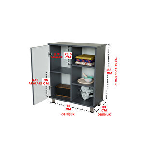 3 Raflı Tek Kapak Floral Çok Amaçlı Dolabı Mutfak Ofis Banyo Balkon Salon Dolabı