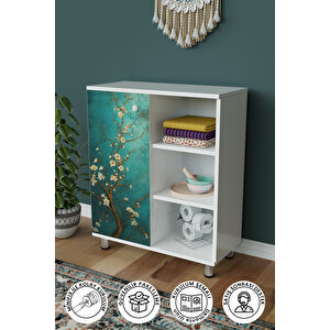3 Raflı Tek Kapak Flowerin Branch Çok Amaçlı Dolabı Mutfak Ofis Banyo Balkon Salon Dolabı