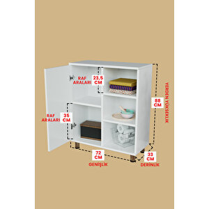 3 Raflı Tek Kapak Flowerin Branch Çok Amaçlı Dolabı Mutfak Ofis Banyo Balkon Salon Dolabı