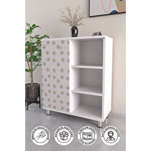 3 Raflı Tek Kapak Daisies Çok Amaçlı Dolabı Mutfak Ofis Banyo Balkon Salon Dolabı