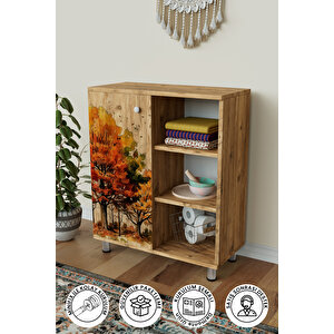 3 Raflı Tek Kapak Autumn Vibe Çok Amaçlı Dolabı Mutfak Ofis Banyo Balkon Salon Dolabı
