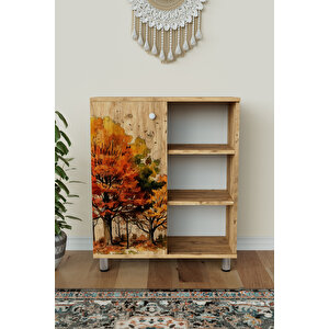 3 Raflı Tek Kapak Autumn Vibe Çok Amaçlı Dolabı Mutfak Ofis Banyo Balkon Salon Dolabı