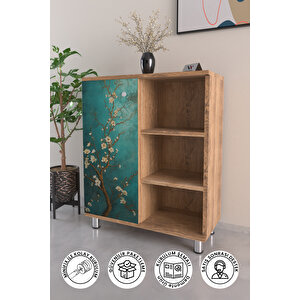 3 Raflı Tek Kapak Flowerin Branch Çok Amaçlı Dolabı Mutfak Ofis Banyo Balkon Salon Dolabı