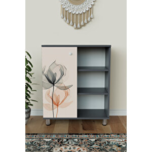 3 Raflı Tek Kapak Soyut Çiçek Çok Amaçlı Dolabı Mutfak Ofis Banyo Balkon Salon Dolabı