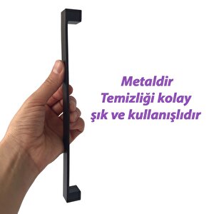 8 Adet Bihter Düz Kulp 224 Mm Siyah Mutfak Kulpu Çekmece Dolap Kapak Kulbu Metal Mobilya Dolabı Kulpları