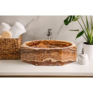Oniks Kahve Mermer Cilalı Yarı Saydam Sekizgen Lavabo Egeboxp165
