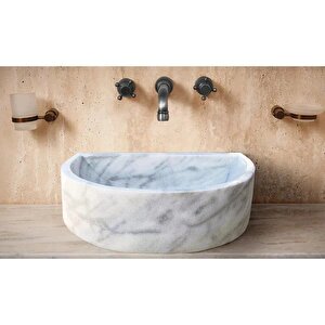 Carrara Beyaz Cilalı Mermer Duvara Montaj Lavabo Tms10