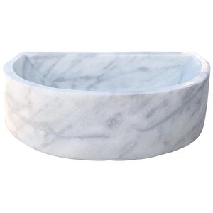 Carrara Beyaz Cilalı Mermer Duvara Montaj Lavabo Tms10