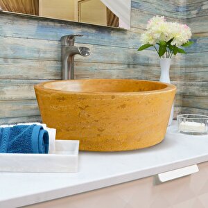 Oasis Gold Traverten Dolgulu Honlu Çanak Lavabo Ntrvs41