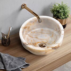 Bianco Giallo Cilalı Mermer Özel Tasarım Çanak Lavabo Egebgvsp165
