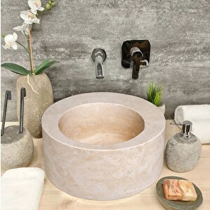 Light Traverten Honlu Yuvarlak Çanak Lavabo Ntrstc22