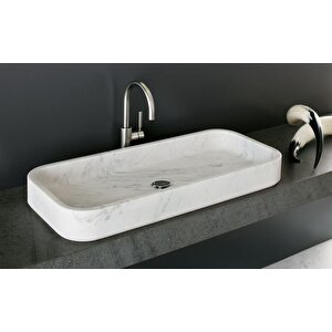 Carrara Beyaz Cilalı Mermer Dikdörtgen Lavabo Yedsim03