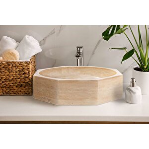 Light Bej Traverten İçi Cilalı Sekizgen Lavabo Egelbtop166