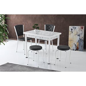 Smart Mutfak Masa 2 Sandalye 2 Tabure Set 60x90cm Beyaz