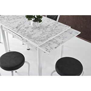 Smart Mutfak Masa 2 Sandalye 2 Tabure Set 60x90cm Beyaz