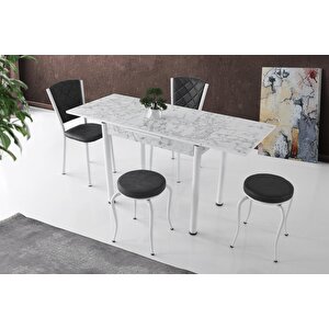 Smart Mutfak Masa 2 Sandalye 2 Tabure Set 60x90cm Beyaz