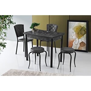 Smart Mutfak Masa 2 Sandalye 2 Tabure Set 60x90cm Siyah