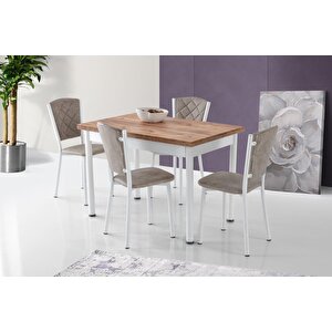 Smart Açılır Mutfak Masası Ve 4 Adet Sandalye Takımı 70*110cm Beyaz