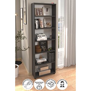 6 Raflı Kitaplık Dekoratif Kitaplık Modern Kitaplık Antrasit