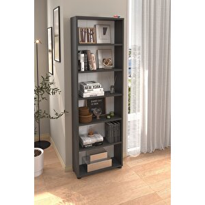 6 Raflı Kitaplık Dekoratif Kitaplık Modern Kitaplık Antrasit
