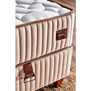 Hades Yatak Baza Ve Başlık Seti 140x190 Cm Çift Kişilik Paket Yaylı Lüks Yatak Krem Baza Başlık