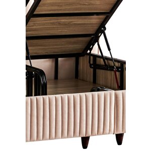 Hades Yatak Baza Ve Başlık Seti 140x190 Cm Çift Kişilik Paket Yaylı Lüks Yatak Krem Baza Başlık