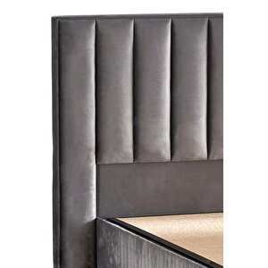 Hades Yatak Baza Ve Başlık Seti 140x190 Cm Çift Kişilik Paket Yaylı Lüks Yatak Koyu Gri Baza Başlık