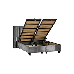 Hades Yatak Baza Ve Başlık Seti 140x190 Cm Çift Kişilik Paket Yaylı Lüks Yatak Koyu Gri Baza Başlık