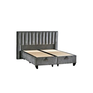 Hades Yatak Baza Ve Başlık Seti 140x190 Cm Çift Kişilik Paket Yaylı Lüks Yatak Koyu Gri Baza Başlık
