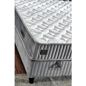 Hades Yatak Baza Ve Başlık Seti 140x190 Cm Çift Kişilik Paket Yaylı Lüks Yatak Koyu Gri Baza Başlık