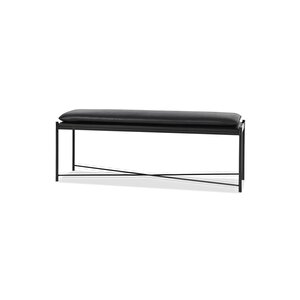 Portus Siyah Deri Metal Ayaklı Dikdörtgen Dekoratif Puf Bench Montajsız Yatak Ucu Oturma Bankı