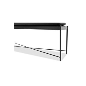 Portus Siyah Deri Metal Ayaklı Dikdörtgen Dekoratif Puf Bench Montajsız Yatak Ucu Oturma Bankı