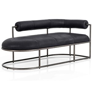 Lingua Modern Divan Suni Deri Yatak Ucu Oturma Bankı Makyaj Oturağı Metal Ayaklı Sırtlıklı Puf Bench