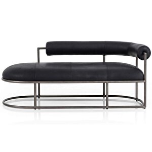 Lingua Modern Divan Suni Deri Yatak Ucu Oturma Bankı Makyaj Oturağı Metal Ayaklı Sırtlıklı Puf Bench