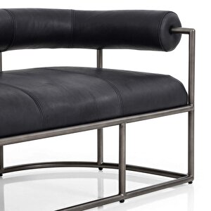 Lingua Modern Divan Suni Deri Yatak Ucu Oturma Bankı Makyaj Oturağı Metal Ayaklı Sırtlıklı Puf Bench