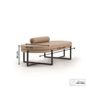 Asage Metal Ayaklı Deri Silindir Minderli Dekoratif Puf Bench Montajsız Yatak Ucu Oturma Bankı