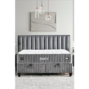 Hades Yatak Baza Ve Başlık Seti 120x200 Cm Tek Kişilik Paket Yaylı Lüks Yatak Koyu Gri Baza Başlık 120x200 cm