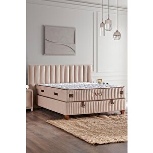 Hades Yatak Baza Ve Başlık Seti 100x200 Cm Tek Kişilik Paket Yaylı Lüks Yatak Krem Baza Başlık 100x200 cm