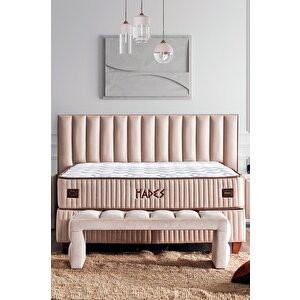Hades Yatak Baza Ve Başlık Seti 100x200 Cm Tek Kişilik Paket Yaylı Lüks Yatak Krem Baza Başlık 100x200 cm