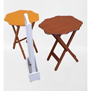 Çanta Zigon 90075 Sehpa Yonca Model 2li Takım Ahşap Mdf Hardal-ceviz Renk El Yapı