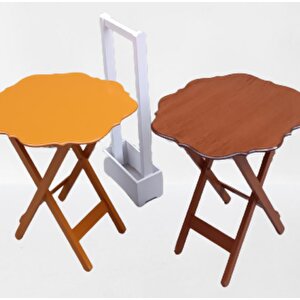 Çanta Zigon 90075 Sehpa Yonca Model 2li Takım Ahşap Mdf Hardal-ceviz Renk El Yapı
