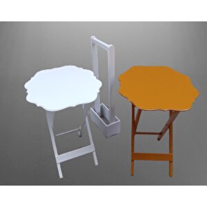 Çanta Zigon 90081 Sehpa Yonca Model İkili Tk Ahşap Mdf Beyaz Ve Hardal Renk Uyum