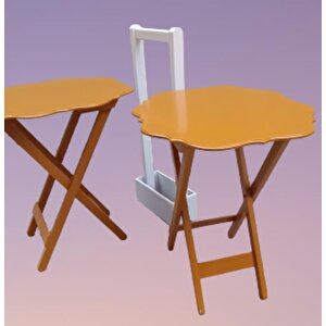 Çanta Zigon 90076 Sehpa Yonca Model 2 Li Tk Ahşap Mdf Hardal Renk Uyum El Yapım