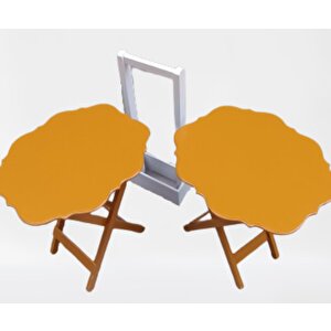 Çanta Zigon 90076 Sehpa Yonca Model 2 Li Tk Ahşap Mdf Hardal Renk Uyum El Yapım