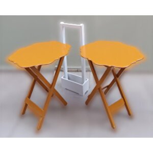 Çanta Zigon 90076 Sehpa Yonca Model 2 Li Tk Ahşap Mdf Hardal Renk Uyum El Yapım