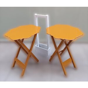 Çanta Zigon 90076 Sehpa Yonca Model 2 Li Tk Ahşap Mdf Hardal Renk Uyum El Yapım