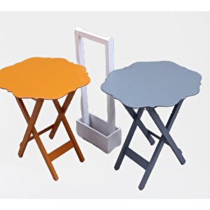Çanta Zigon 90077 Sehpa Yonca Model 2 Li Tk Ahşap Mdf Gri Hardal Renk Uyum Elyapı