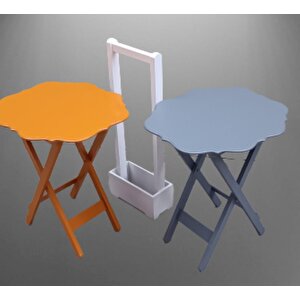 Çanta Zigon 90077 Sehpa Yonca Model 2 Li Tk Ahşap Mdf Gri Hardal Renk Uyum Elyapı